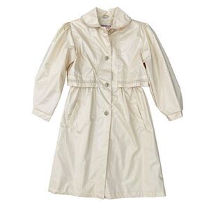F.W. Fischer vintage girls raincoat ivory shiny nylon puff sleeves size 10-12